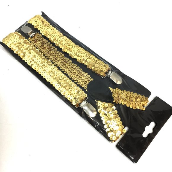 SUSPENDERS Gold Sequin Y Stretch Clip On  NWT NOS - Picture 4 of 8